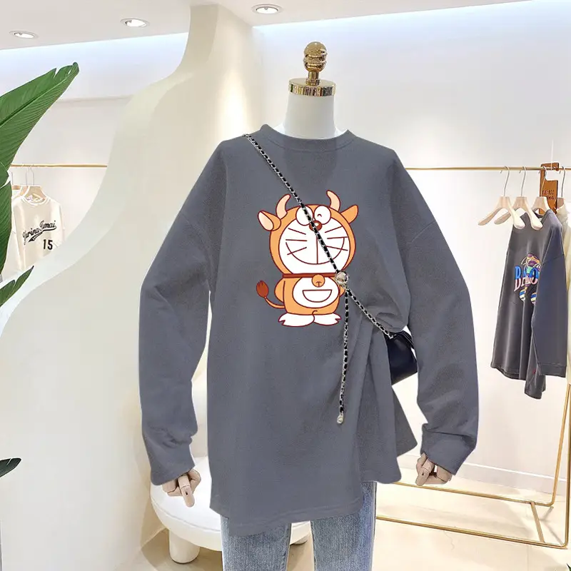 White Cartoon Long Sleeve T-Shirt for Women - Image 5
