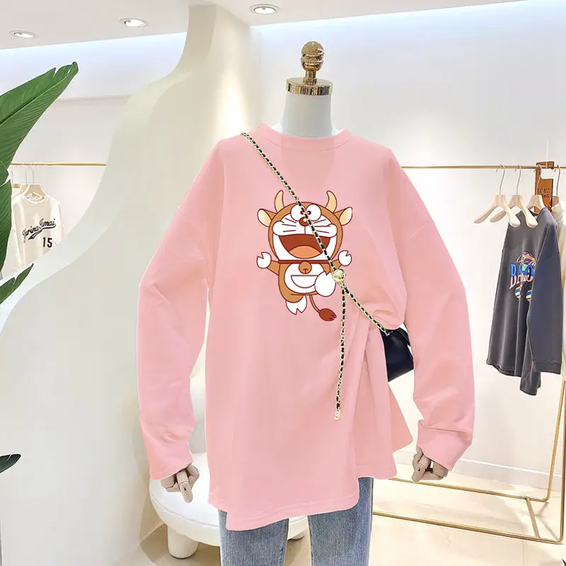 White Cartoon Long Sleeve T-Shirt for Women - Image 6