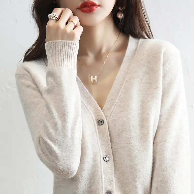 Green Knitted V-Neck Cardigan for Women - Image 19