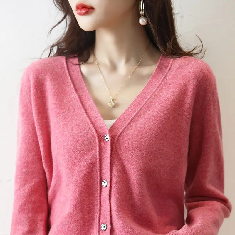 Green Knitted V-Neck Cardigan for Women - Image 21
