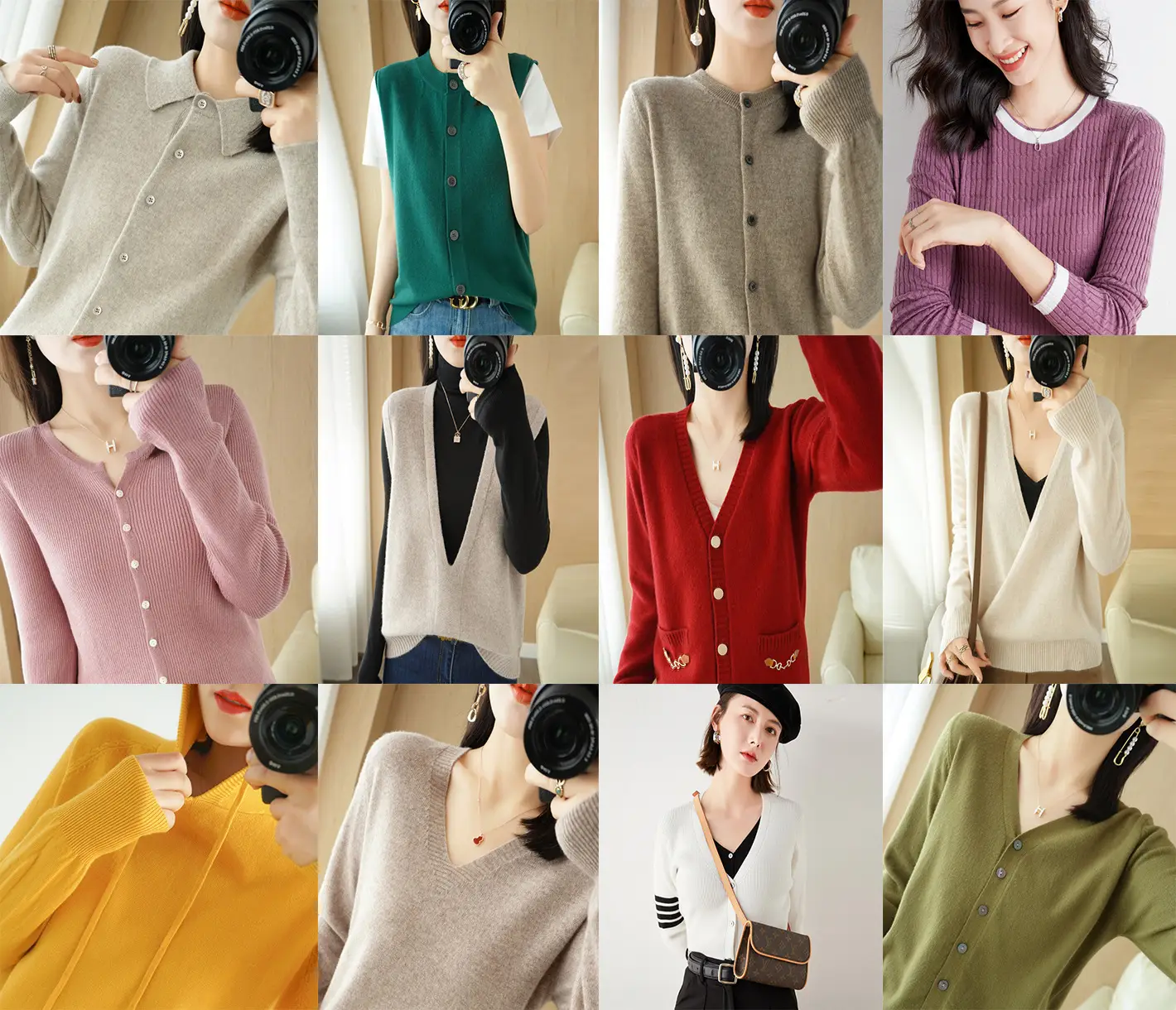 Green Knitted V-Neck Cardigan for Women — feature 1
