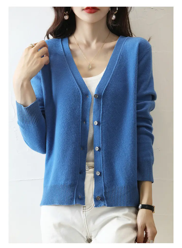 Green Knitted V-Neck Cardigan for Women — feature 14