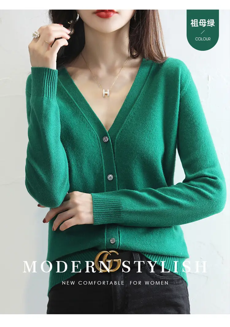 Green Knitted V-Neck Cardigan for Women — feature 16