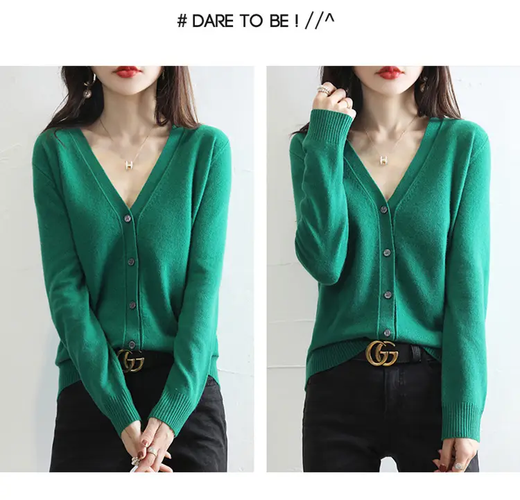 Green Knitted V-Neck Cardigan for Women — feature 17