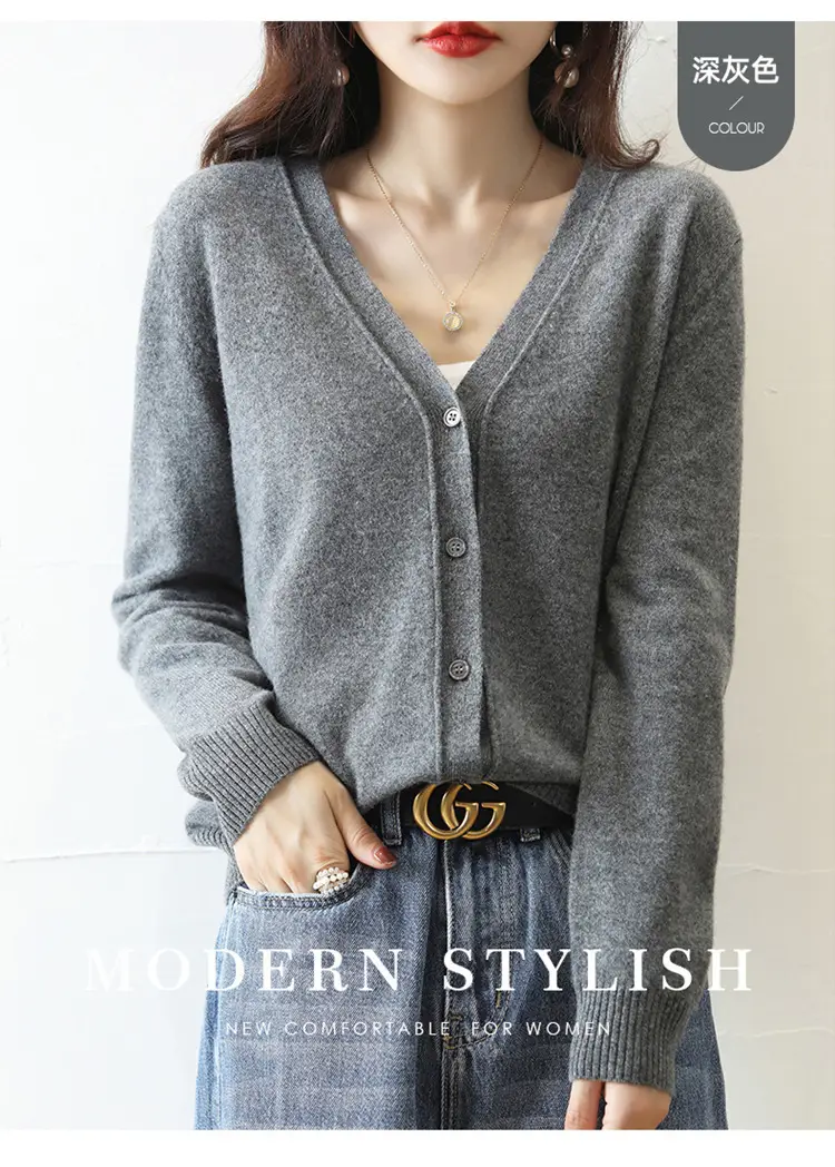 Green Knitted V-Neck Cardigan for Women — feature 19