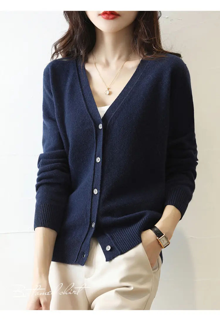 Green Knitted V-Neck Cardigan for Women — feature 3