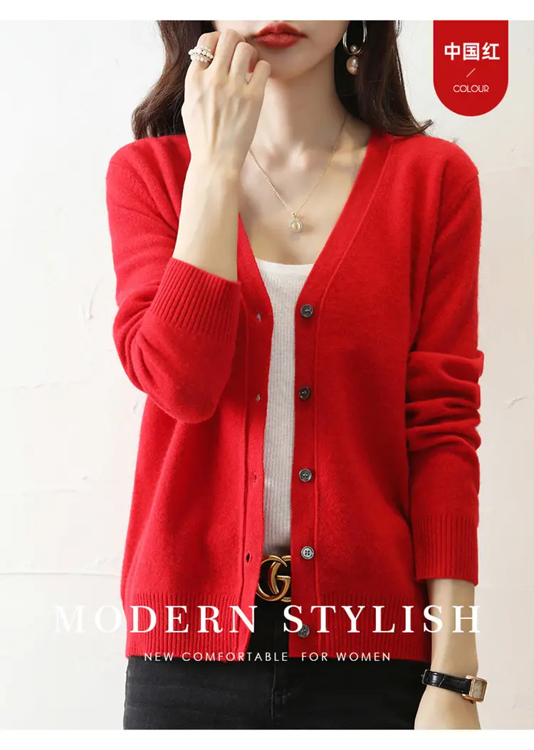 Green Knitted V-Neck Cardigan for Women — feature 31