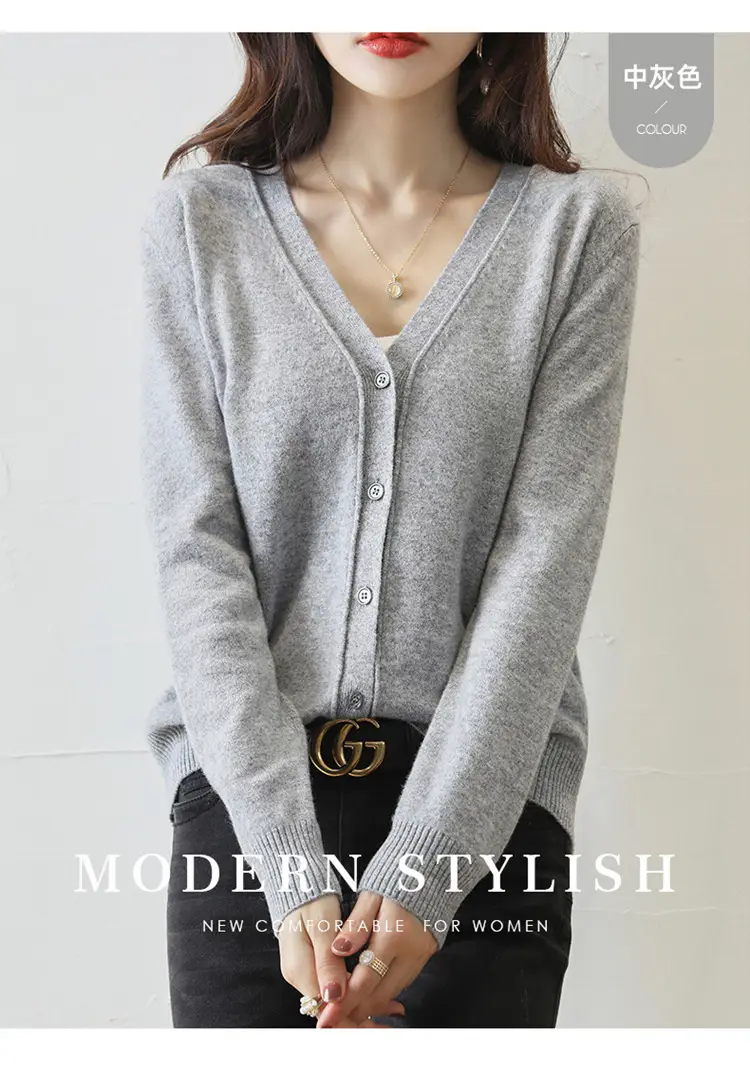 Green Knitted V-Neck Cardigan for Women — feature 34