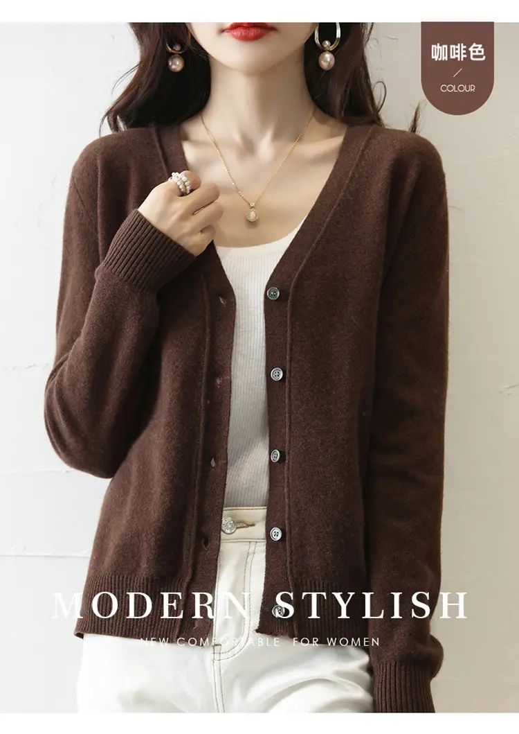 Green Knitted V-Neck Cardigan for Women — feature 36