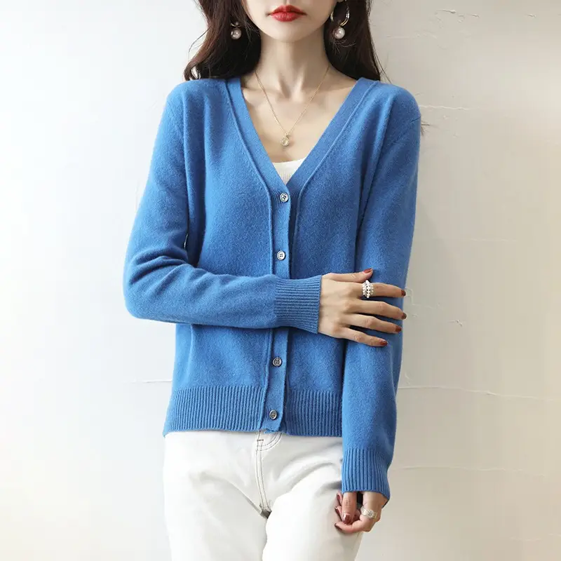 Green Knitted V-Neck Cardigan for Women - Image 10