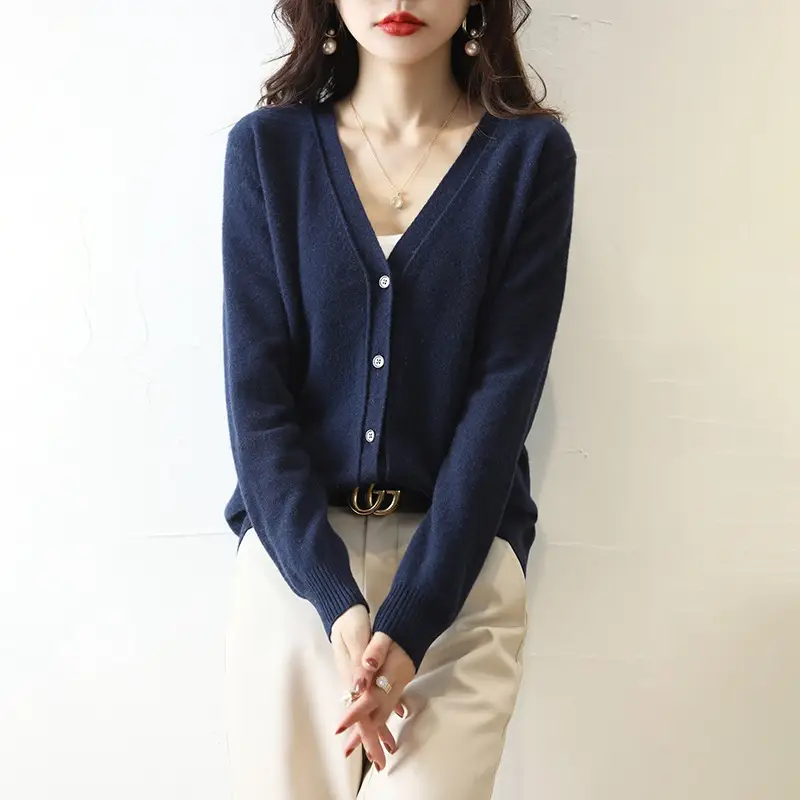 Green Knitted V-Neck Cardigan for Women - Image 13