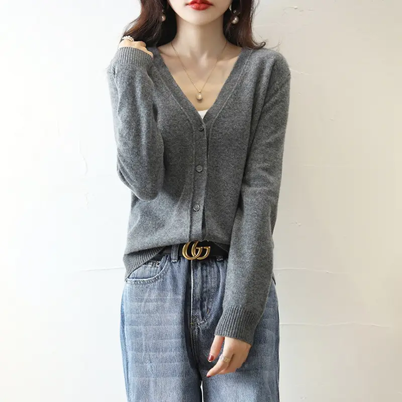 Green Knitted V-Neck Cardigan for Women - Image 15