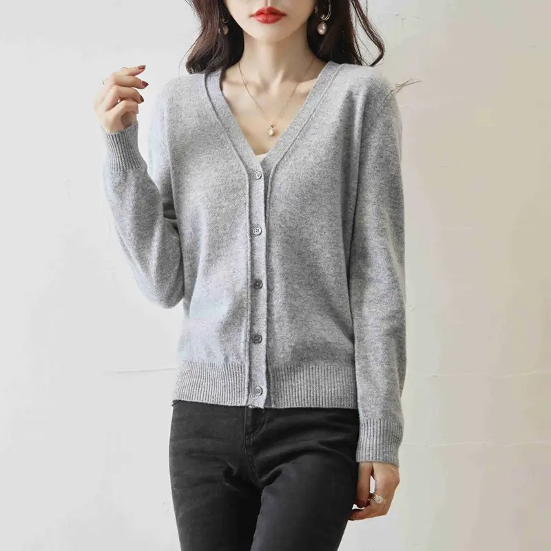 Green Knitted V-Neck Cardigan for Women - Image 16