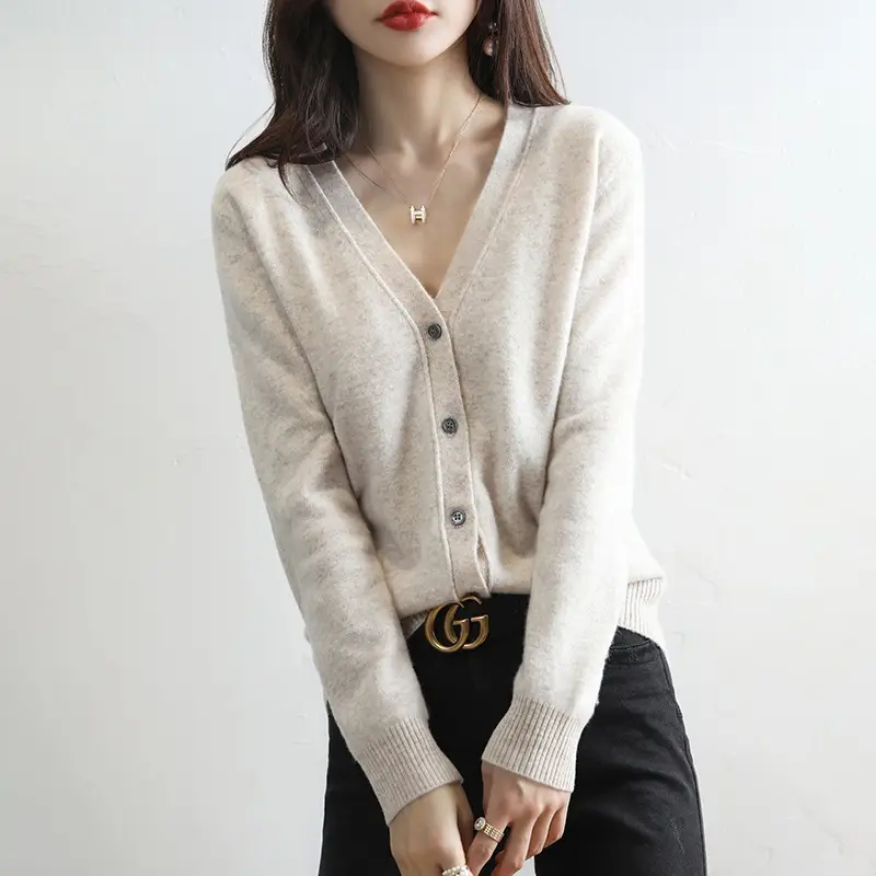 Green Knitted V-Neck Cardigan for Women - Image 2