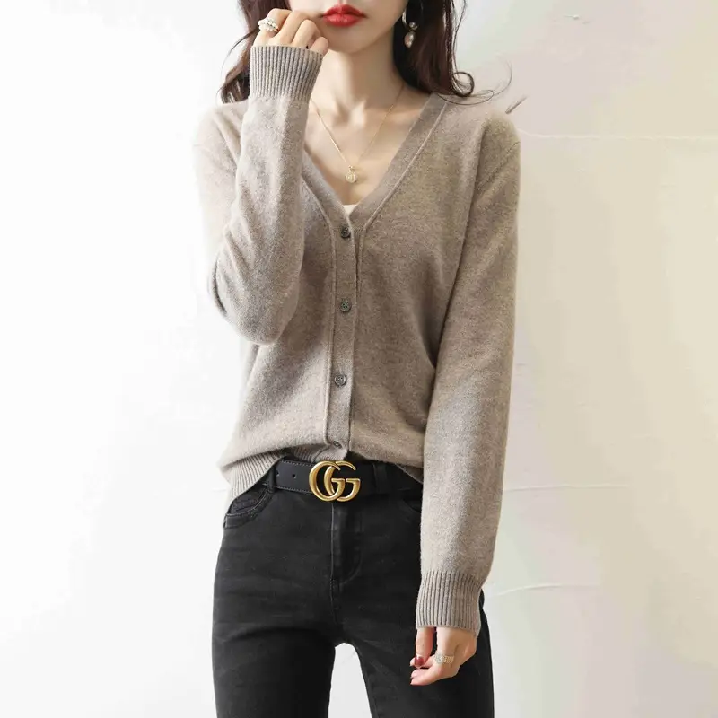 Green Knitted V-Neck Cardigan for Women - Image 3