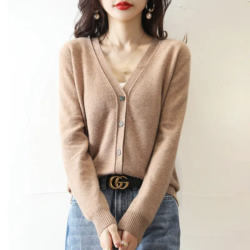 Green Knitted V-Neck Cardigan for Women - Image 4