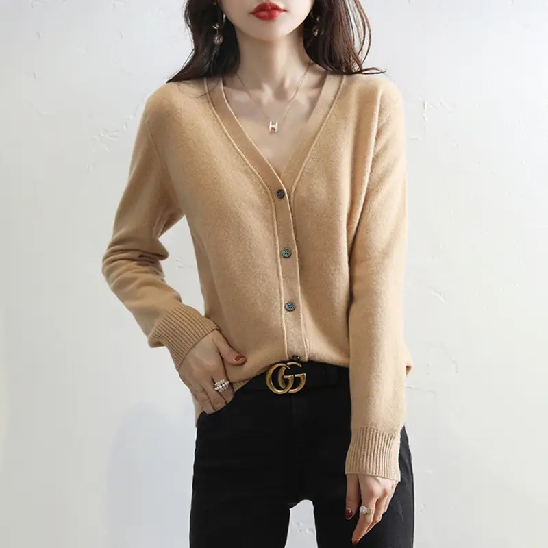 Green Knitted V-Neck Cardigan for Women - Image 6