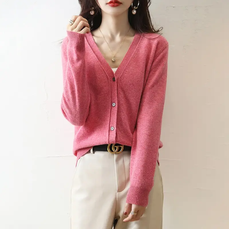 Green Knitted V-Neck Cardigan for Women - Image 7
