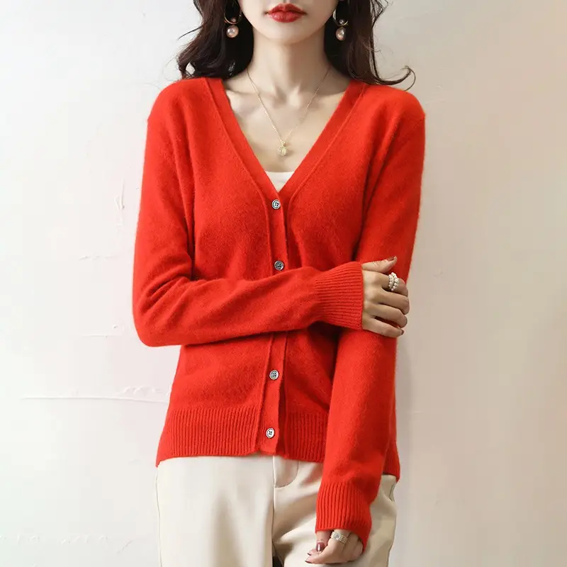 Green Knitted V-Neck Cardigan for Women - Image 8