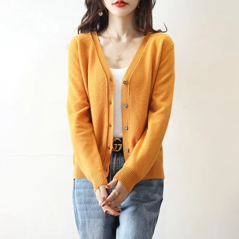 Green Knitted V-Neck Cardigan for Women - Image 9