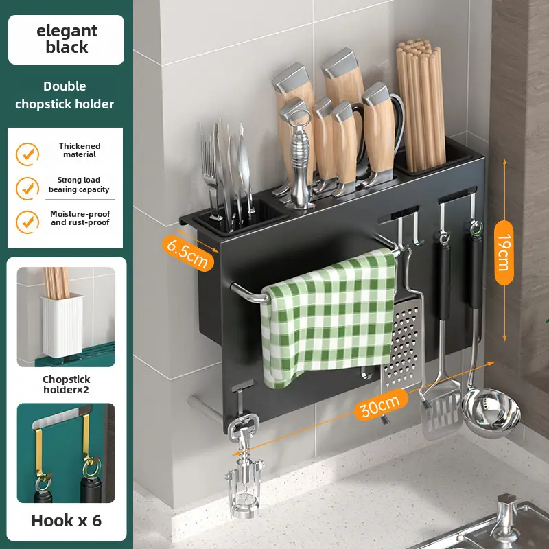 Stainless Steel Knife & Chopstick Rack Wall Mount - Image 4