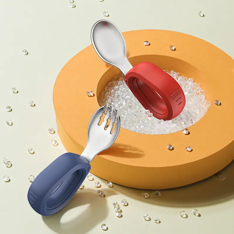 304 Stainless Steel Baby Spoon Fork with Silicone Handle