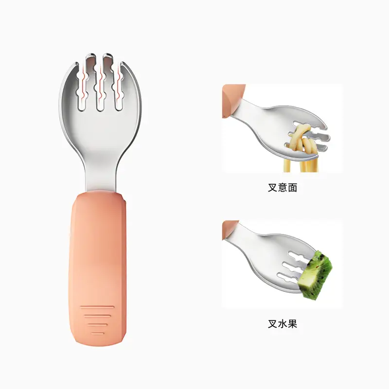 304 Stainless Steel Baby Spoon Fork with Silicone Handle
