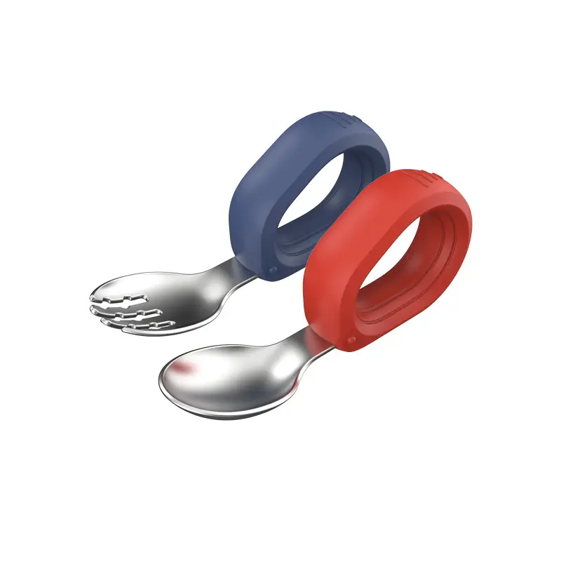 304 Stainless Steel Baby Spoon Fork with Silicone Handle