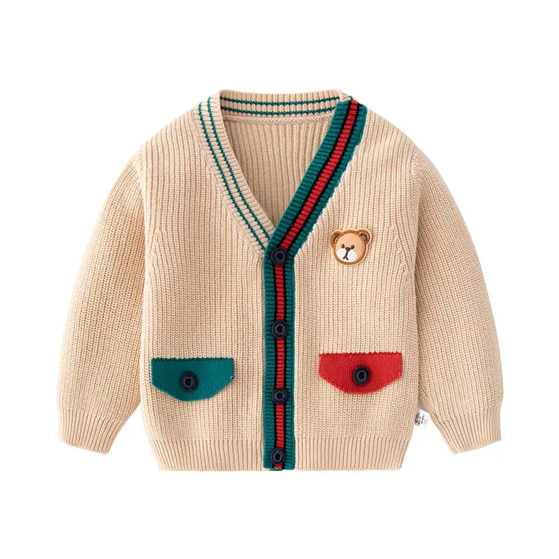 Korean Style Beige Knitted Baby Sweater for Kids - Image 7