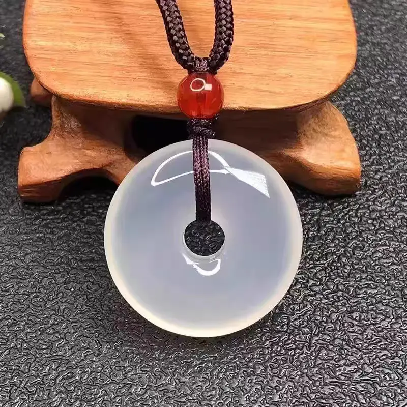 Guan Yu Peace Pendant Natural Ice White Chalcedony Agate Necklace — feature 4