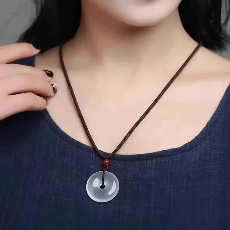 Guan Yu Peace Pendant Natural Ice White Chalcedony Agate Necklace — feature 9
