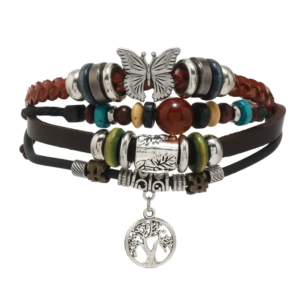 New Ethnic Multi-Beaded Feather Turquoise Glass Wings Leather Bracelet Cross-Border Hot Selling - Image 9