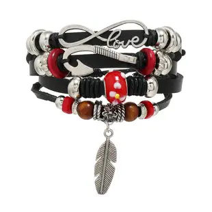 New Ethnic Multi-Beaded Feather Turquoise Glass Wings Leather Bracelet Cross-Border Hot Selling — feature 19
