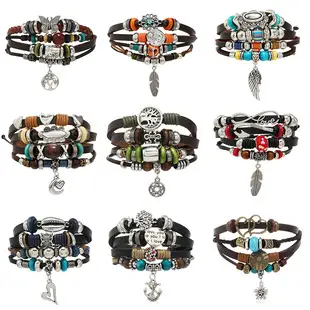 New Ethnic Multi-Beaded Feather Turquoise Glass Wings Leather Bracelet Cross-Border Hot Selling — feature 3