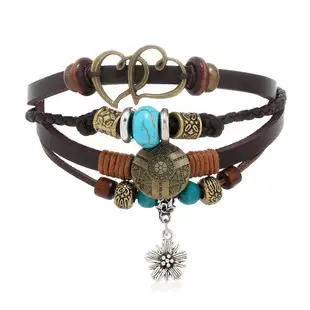 New Ethnic Multi-Beaded Feather Turquoise Glass Wings Leather Bracelet Cross-Border Hot Selling — feature 7