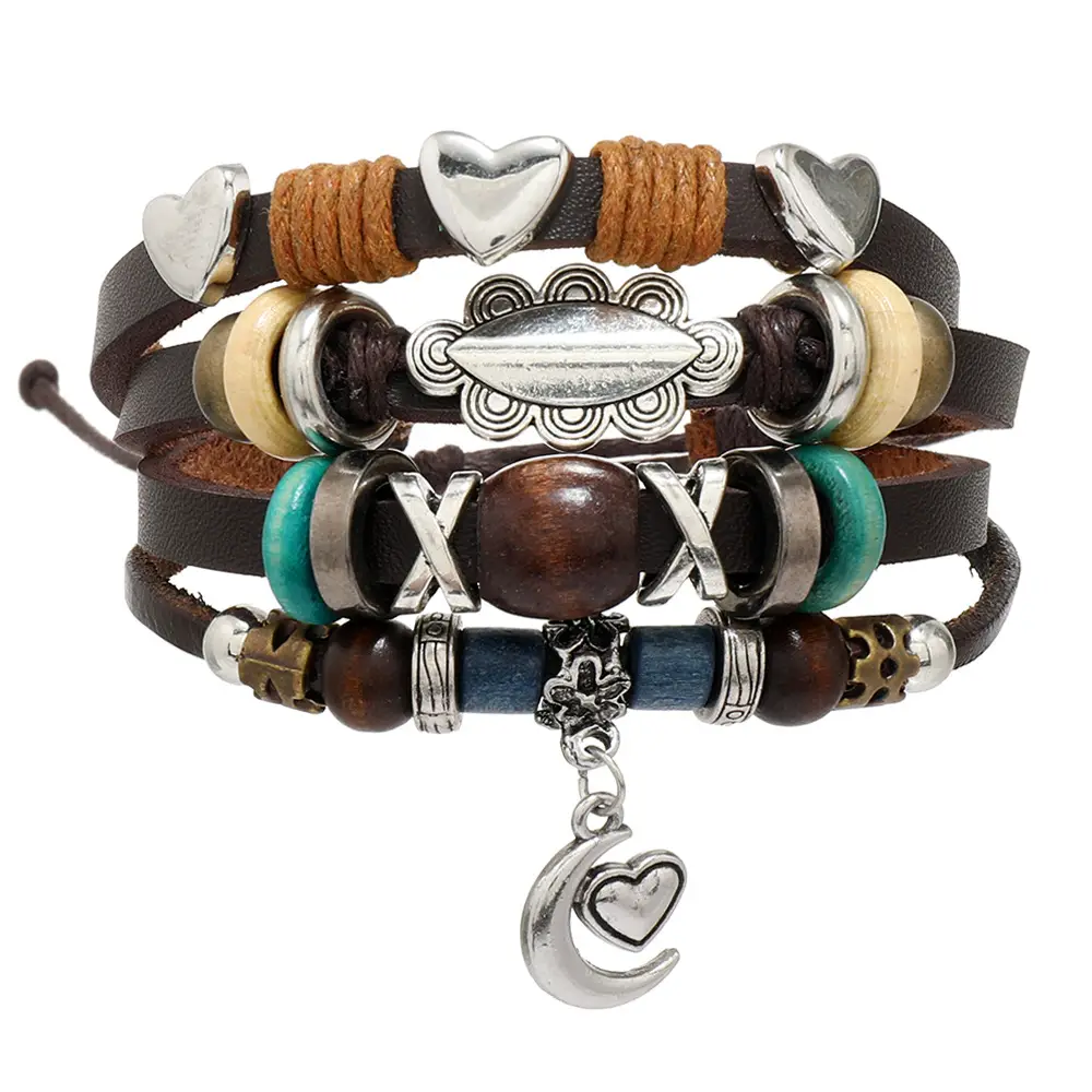 New Ethnic Multi-Beaded Feather Turquoise Glass Wings Leather Bracelet Cross-Border Hot Selling - Image 4