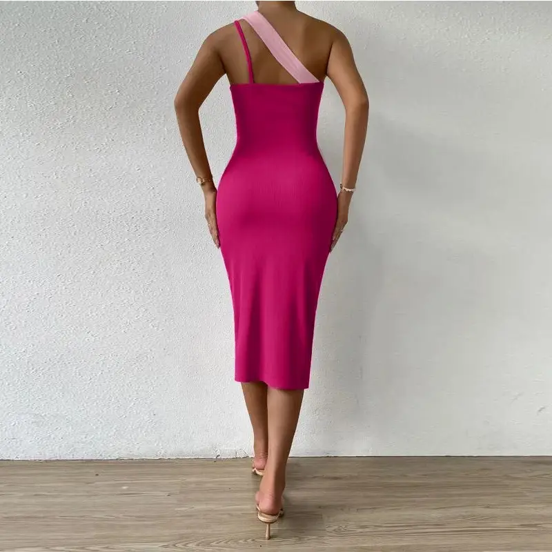 Hot Orange One-Shoulder Split Skirt Dress for Women - Image 7