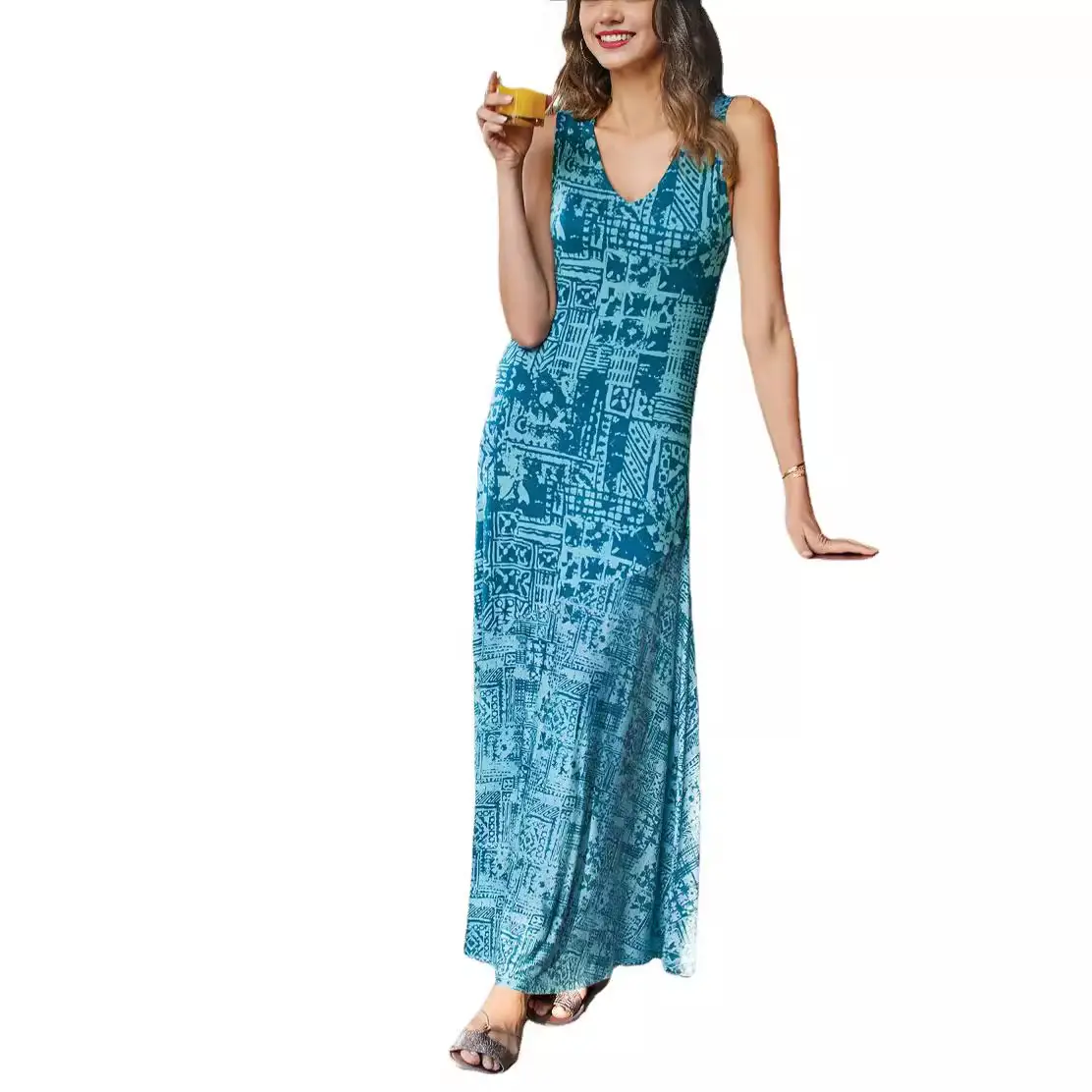 Printed V Neck Long Skirt Mid Waist Sexy Slimming - Image 7