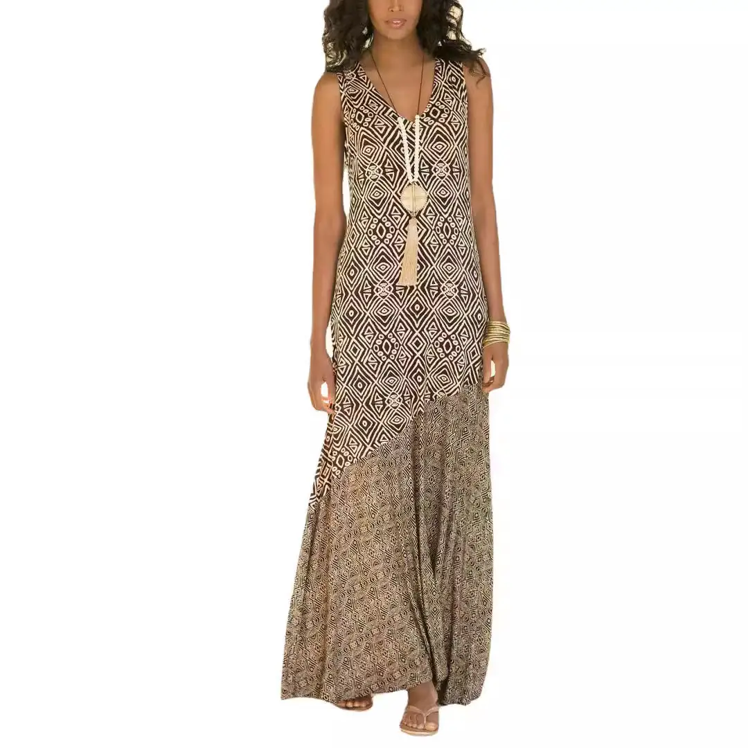 Printed V Neck Long Skirt Mid Waist Sexy Slimming - Image 8