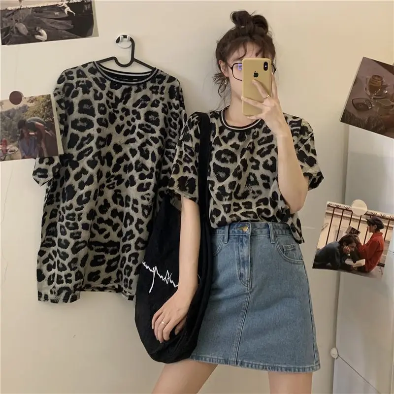 Women Leopard Print T-Shirt High Waist Shorts Set - Image 2