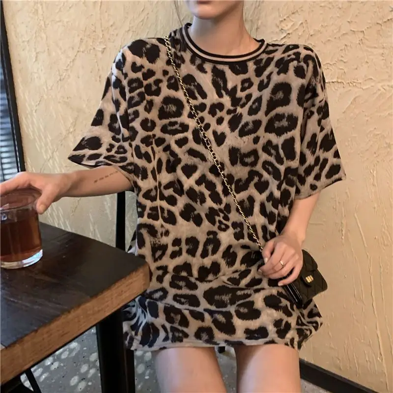 Women Leopard Print T-Shirt High Waist Shorts Set - Image 3