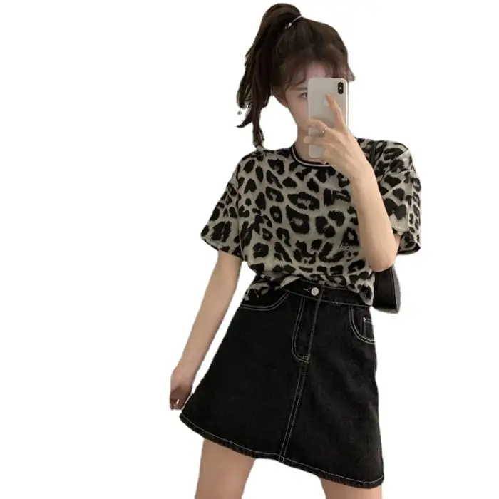 Women Leopard Print T-Shirt High Waist Shorts Set - Image 4