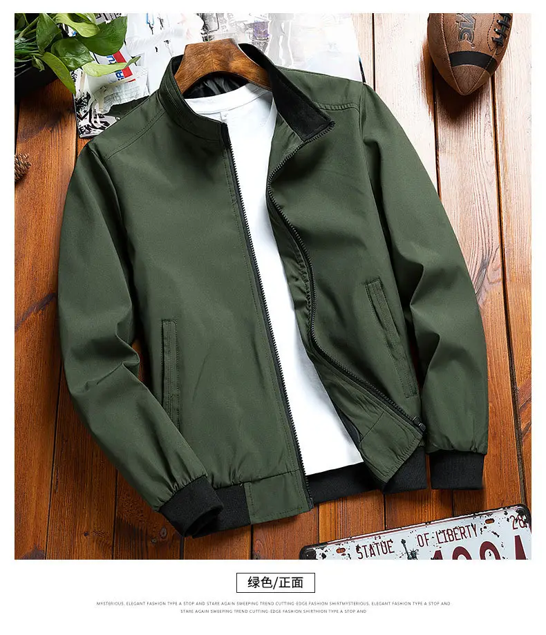 Men's Black Vertical Collar Jacket Solid Color — feature 11