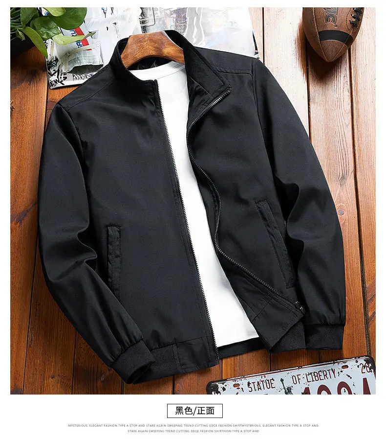 Men's Black Vertical Collar Jacket Solid Color — feature 12