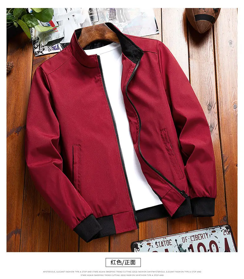 Men's Black Vertical Collar Jacket Solid Color — feature 13