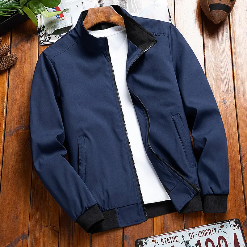 Men's Black Vertical Collar Jacket Solid Color - Image 2