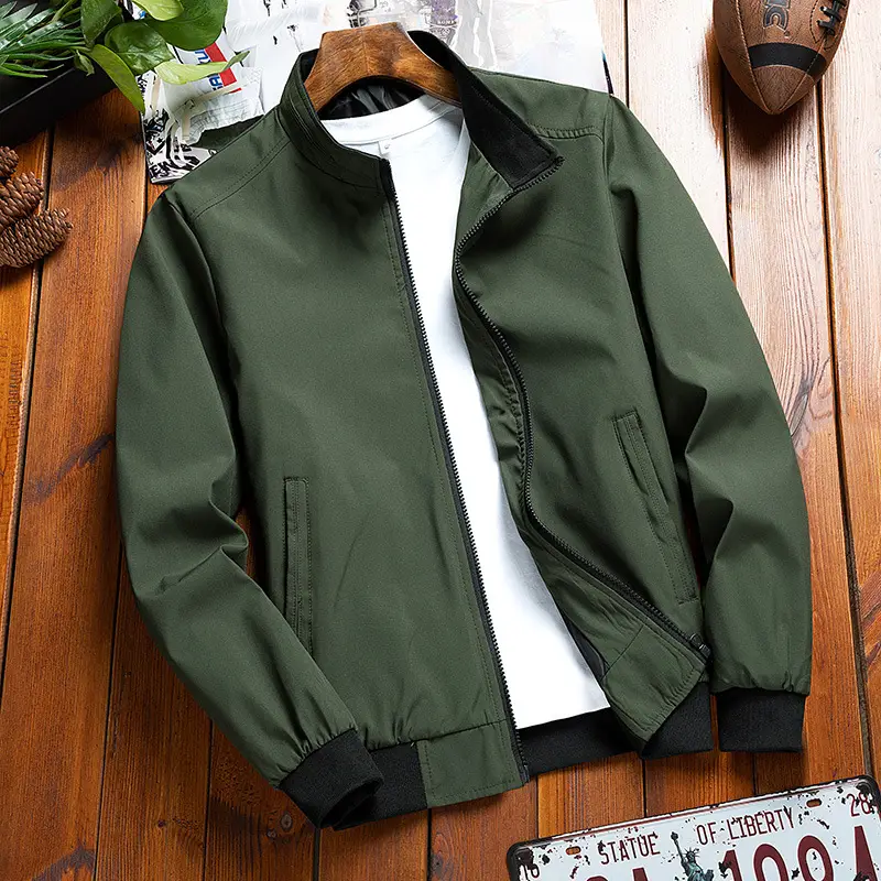 Men's Black Vertical Collar Jacket Solid Color - Image 4