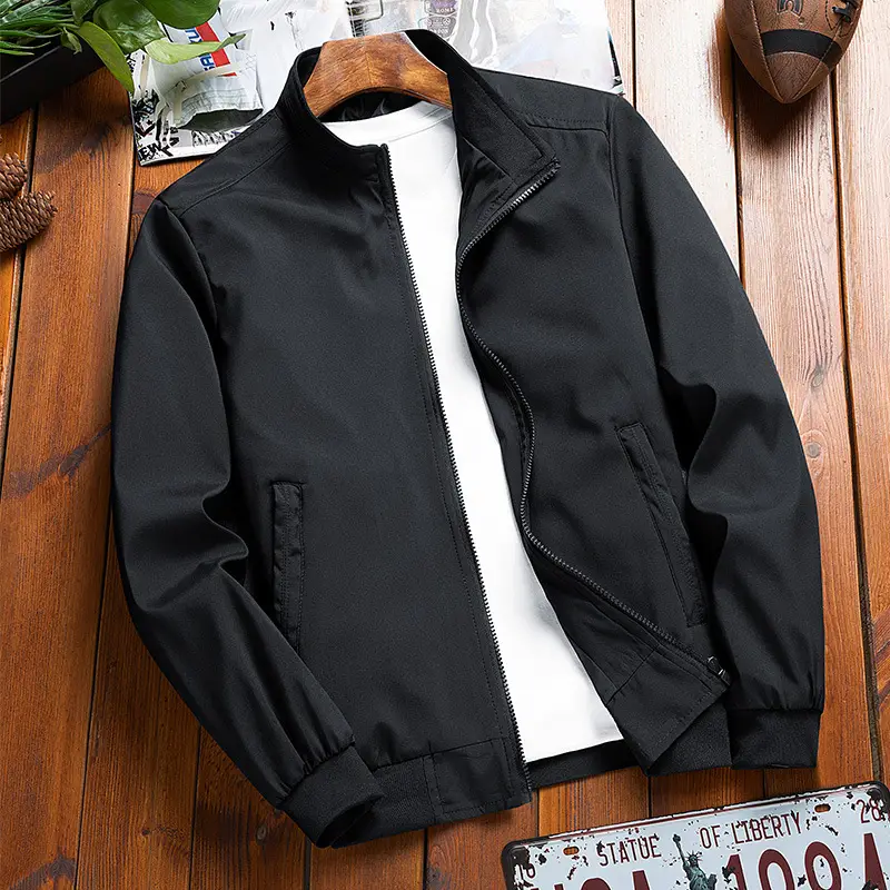 Men's Black Vertical Collar Jacket Solid Color - Image 5