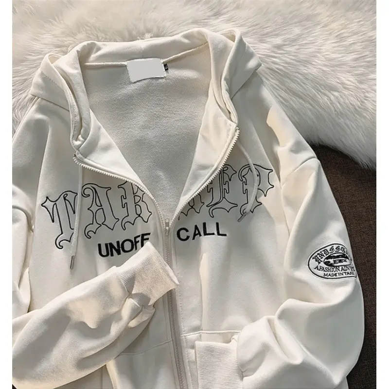 Women's White Unoff Hooded Sweatshirt with Retro Embroidery