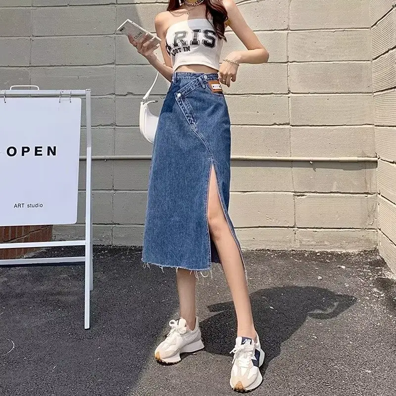 Large Size Women Denim Split Skirt High Waist Autumn - Image 4